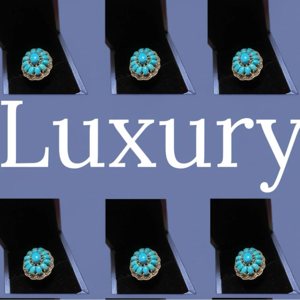 Sleeping Beauty Turquoise Squash Blossom Ring size 5-5.25 ~ Exquisite